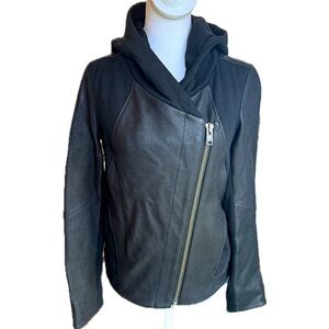 Helmut Lang Lamb Leather Hooded Moto Jacket Asymmetrical Zip in Black Coat Small